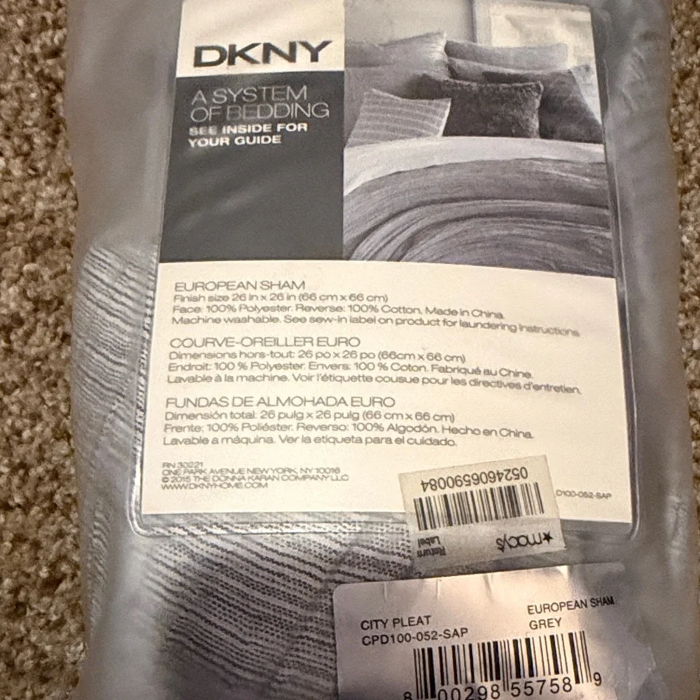 DKNY Silver European Pillow Sham